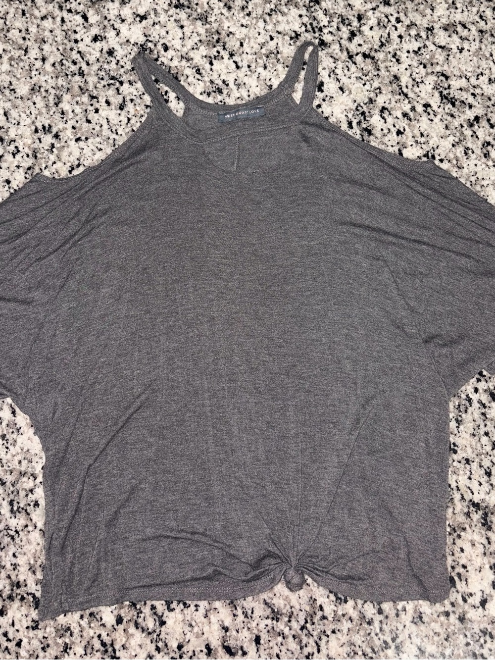 Gray Cold-Shoulder Tank Top with Front Knot